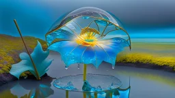 Surreal Waiizii Flower under a glass sculpture unbrella, Art by Joshy Sly,