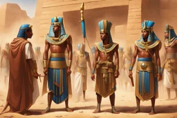 Pharaoh's assistant orders his soldiers to enter the leather bags