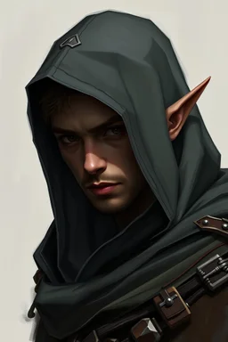 Portrait of a dark elf hooded male