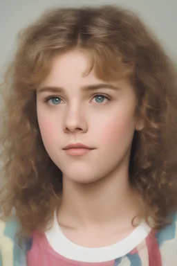 full color image, 1980's yearbook photo, teenager, Hermione Granger 14 years old, photorealistic, --ar 9:16 --style raw