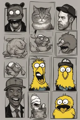 The Walking Dead x Tyler the Creator x The Character Happy is the current mascot for McDonald's Happy Meals and PlayPlaces. x Big Bird from Elmore Street x Fat black and white cat x Charlie from it’s always sunny in Philadelphia x Comic Book Art.