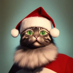 a beautiful portrait of a cute cat dressed as santa, by greg rutkowski, high key lighting, volumetric light, digital art, highly detailed, fine detail, intricate, ornate, complex, octane render, unreal engine, photorealistic unreal 5.