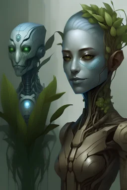 A portrait of a vaguely female and humanoid sentient plant