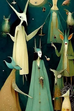 a collage of surrealist paintings by artist "Leonora Carrington",by artist "Christian Schloe"