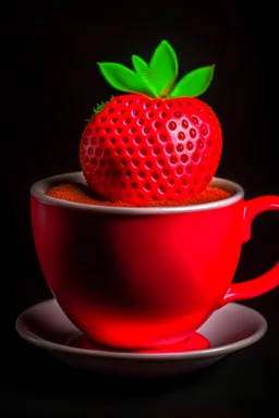 A strawberry in a cup of cocoa.