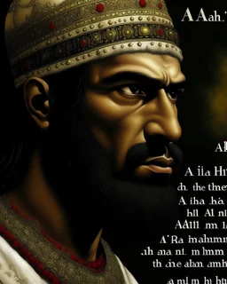 Ali, peace be upon him, was a man of medium height and stout, with long and arched eyebrows, big and black eyes, the white of which was mixed with red. His face was shining with beauty, it was like wheat. His hair was falling in front of his head and behind his head was hair like a jeweled headband. Because his neck was as narrow as silver, he had a big belly and firm back, a broad chest, fleshy and even and smooth sides, and fleshy and thick hands and fingers. His arm and forearm were tangled t