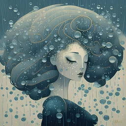 Hair and bubbles in the rain style of erte