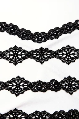 flatlay, tilable realistic fabric of black french chantilly pizzo laces pattern on a white matt surface, flatlay, made for seamless material, very detailed