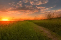 Sunset, grass, pathway