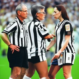 Sue Bird in a referee jersey officiating for a soccer match at Wembley Stadium