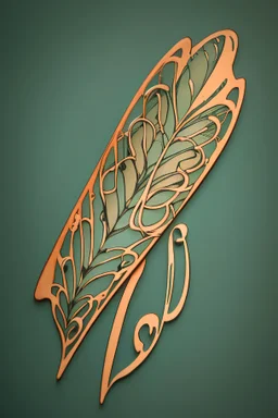 art nouveau logo design for antique shop. symbolizing lady's eye in the center, feather pen on the left and butterfly wing on the right. in feminine way