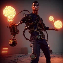 cristiano ronaldo, steampunk, unreal 5, octane render, cinema4d, dynamic lighting, dramatic lighting, 4k, redshift render, highly detailed,