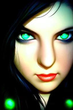 beautiful fantasy cartoon gaming green eyes black hair logo