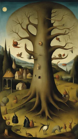 Hieronymus Bosch style , nightmares a lot of trees from all kind