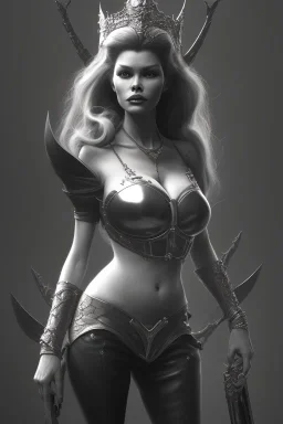 Brigitte Bardot as evil queen in black leather, leather, busty, cleavage, angry, stern look. character design by cory loftis, fenghua zhong, ryohei hase, ismail inceoglu and ruan jia. unreal engine 5, artistic lighting, highly detailed, photorealistic, fantasy.