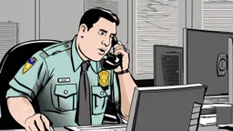 male cop dispatcher deals with virus on the phone