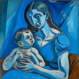 picasso moeder met kind blauw realistisch geschilderd