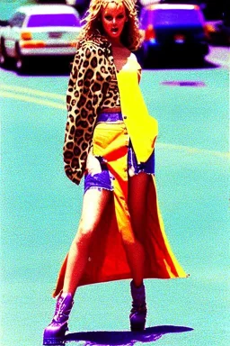 year 1996 denim fashion. Loose skirt, low waist. Colors: denim blue, blue, purple, cream, khaki, light green, lilac, plum, orange, terracotta, red, light yellow, lion yellow, pink, dark blue, beige. leopard, Cheetah . Kylie Minogue, Tyra Banks,