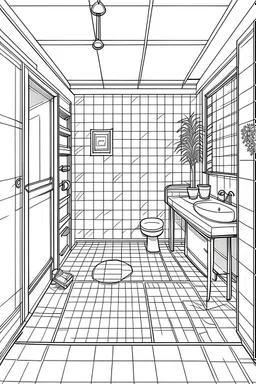 Outline art, simple House interior design, toilet, cartoon style, thick lines, low details, --ar 9:11