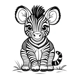 cute cub Zebra, black and white, white background, clean lines, coloring page for kids