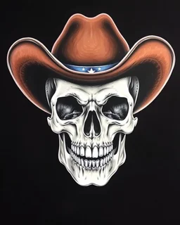 front facing skull (wearing a cowboy hat, confederate), airbrush