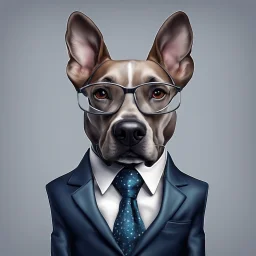 make one realistic business dog that is made of shapes and has a suit on looks a very little like crystals lowest 2048 x 1152 pixels and highest 6 MB need to be a alpha
