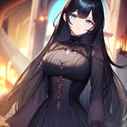 Clear focus, High resolution, girl wearing a demon slayer outfit, long fluffy black hair, blue eyes,