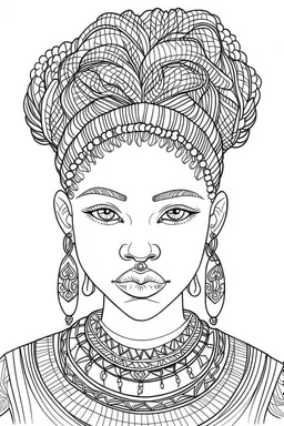 african girl face coloring page with beautiful hairstyle