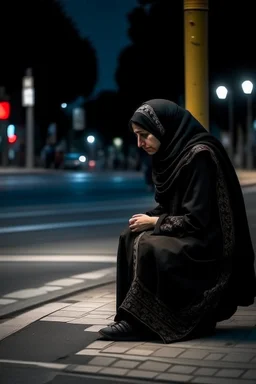 Wanita hijab ditinggal kekasih diujung jalan malam