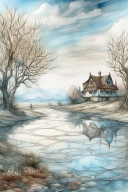 The place where the Dream and its followers live. A reflection of the sky. Watercolor, new year, fine drawing, beautiful landscape, pixel graphics, lots of details, pastel aqua colors, delicate sensuality, realistic, high quality, work of art, hyperdetalization, professional, filigree, hazy haze, hyperrealism, professional, transparent, delicate pastel tones, back lighting, contrast, fantastic, nature+space, Milky Way, fabulous, unreal, translucent, glowing