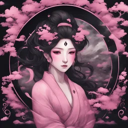 art, fantasy, pink, black, triskelion, beautiful style, Japan