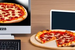 computer with pizza on screen