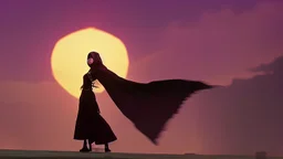 A Palestinian girls have wings wearing an palestinian dress in gaza during sunset in winter.