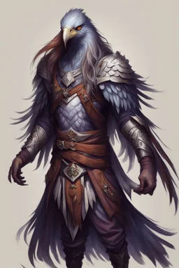 dungeons and dragons Aarakocra with long hair warlock