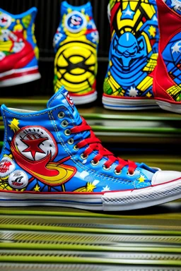 A converse sneaker, superman stickers all over sneaker