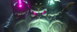 volume fog light, hyper real close up on fluffy beard faces of rock alien cricket raven wolf priest gremlin hot woman general with hi tech transcendent lazer plasma blaster scepter arsenal from pluto hell, guarding bridge up to space saucer neon plastic transparent