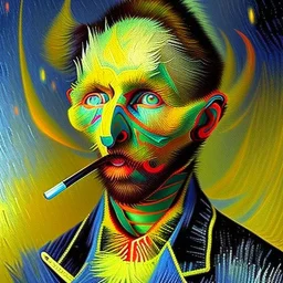 Dibujo al oleo de un Bogavante pintado con muchas nubes de colores estilo Vincent van Gogh