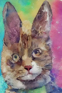 watercolor painting, happy cat, bright color,