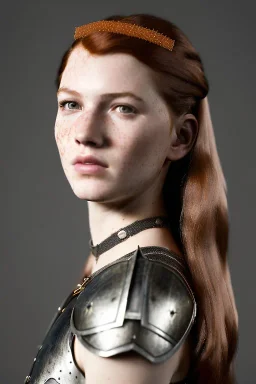 (strikingly beautiful 16 year old charming teen girl:1.2) with (long ginger hair:1.1) and (freckles:1.2) wearing (skimpy leather fantasy armour with halter top and thong:1.3) and (medium cleavage:1.2), tracing, ambient light, highres, (hyperrealistic:1.2), (perfect face:1.1) intricate (high detail:1.1) body, beautiful detailed eyes, plump lips, fantasy theme, Model hash: ddc3021b