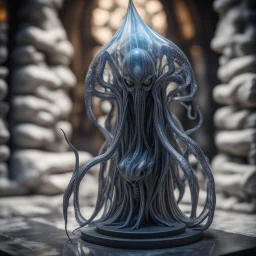 giger escher illithid mind flawyer witch sculpture in transparent murano glass in front of stone wall,bokeh like f/0.8, tilt-shift lens 8k, high detail, smooth render, down-light, unreal engine,bokeh like f/0.8, tilt-shift lens 8k, high detail, smooth render, down-light, unreal engine