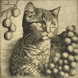 xylography cat and grapes