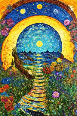 Panentheism is the view that the Divine is simultaneously within and beyond our world; Golden Ratio; Ecstatic; in a pleasing mashup of the styles of Hundertwasser and Van Gogh.