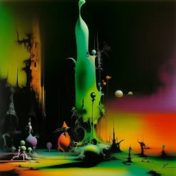 adrenochrome melanin neon reveries, surrealism, by Yves Tanguy, by Graham Sutherland, abstract