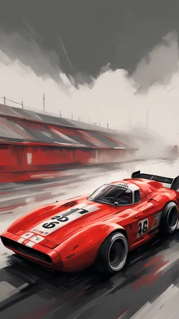 red race car, in the style of sam spratt, historical illustrations, old masters, genndy tartakovsky, soggy, masaccio, monochromatic realism --ar 63:128 --stylize 750 --v 6