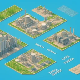 isometric architecture illustration flat design of a powerplant