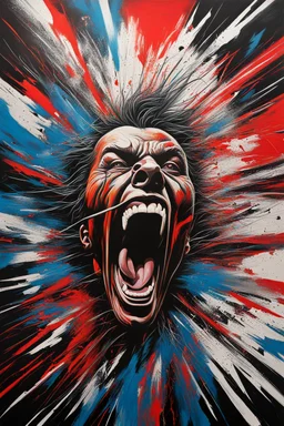 Birth of a legend, super realistic , screaming , irony, bold, chaos80, abstract