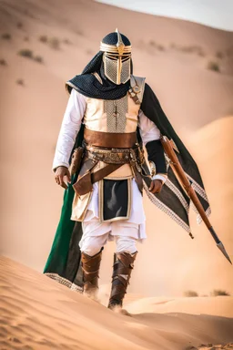 Photography Misteryous warrior Arabian Palestine Man with masking and armor warframe traditional dress ,Walking alonely on desert