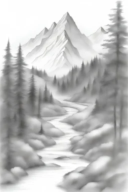 /imagen prompt paisaje de montaña simple a lápiz de grafito --2:3--v4