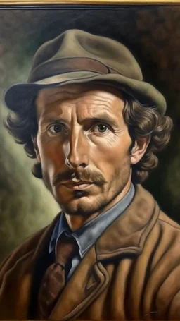 Portrait diego forlan mistery detective, 1940 oil canva painting