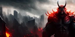 apocalypse, chaotic, magnificent, realistic, colorful, massive, epic, cinematic, 8k, HD, Ultra High Definition, photo film, film grain, hyper-detailed, Hell, Detailed Anthropomorphic Demon